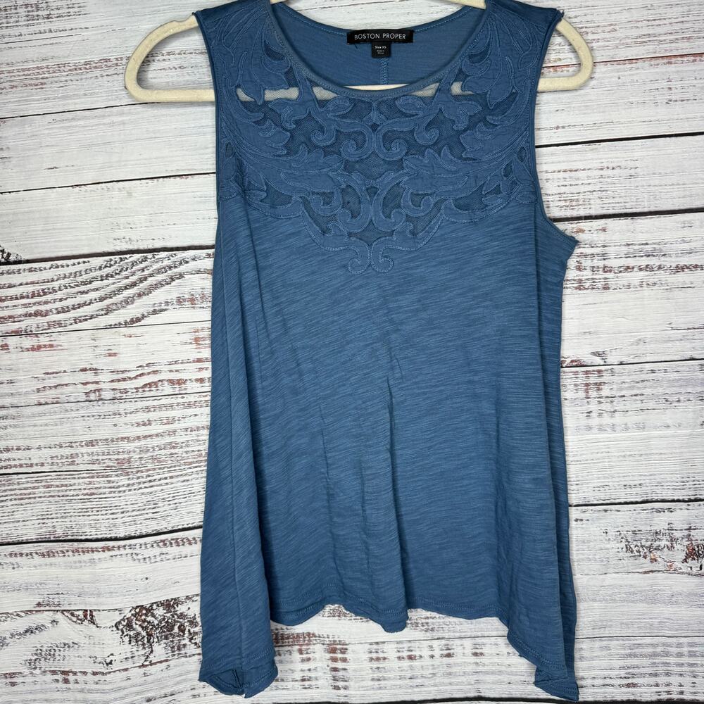 Boston Proper Blue Lace Detail Shark Bite Tunic Tank Top XS